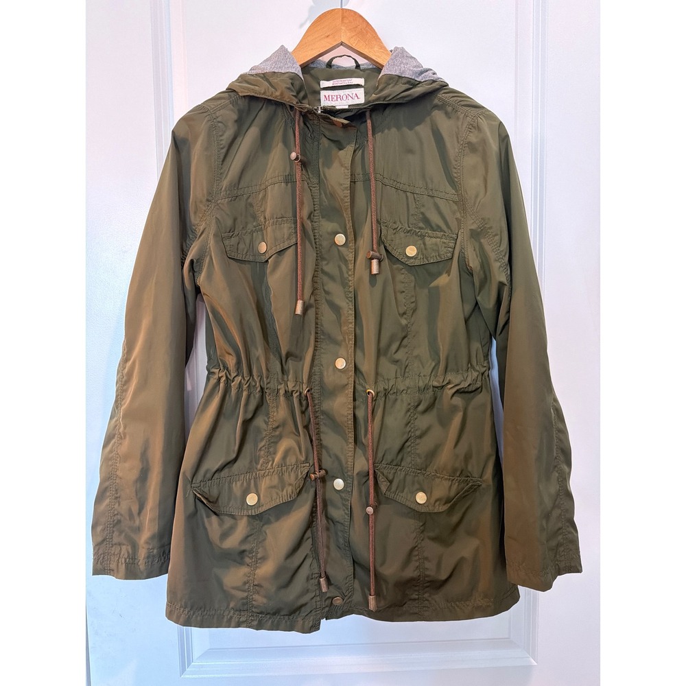 Merona Olive Green Water Resistant Utility Anorak Jacket Hooded Medium
